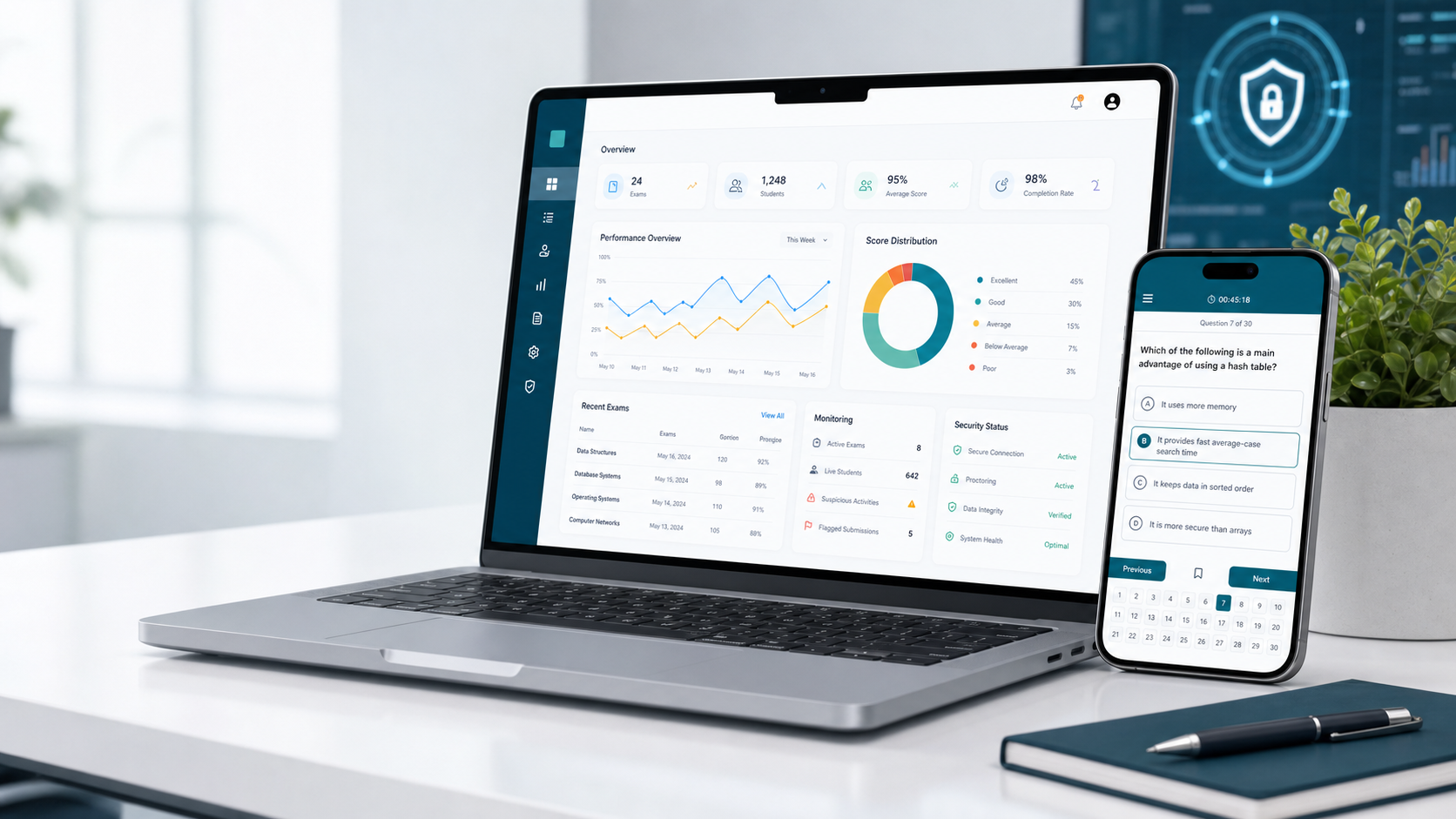 Electronic Exams dashboard and student exam preview